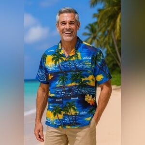 Ali's Hawaiian Shirt XL – Blue Tropical Aloha Button Down Vintage Style